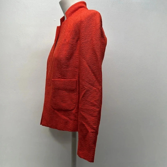 Sandro Blazer Jacket Coat Long Sleeve Shoulder Pads Pockets Open Orange 36 Small - Picture 6 of 9